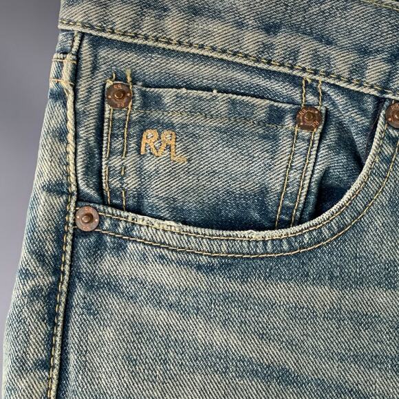 RRL by RALPH LAUREN Size 27 Blue Distressed Cotton Blend Skinny Selvedge Jeans - Picture 2 of 11